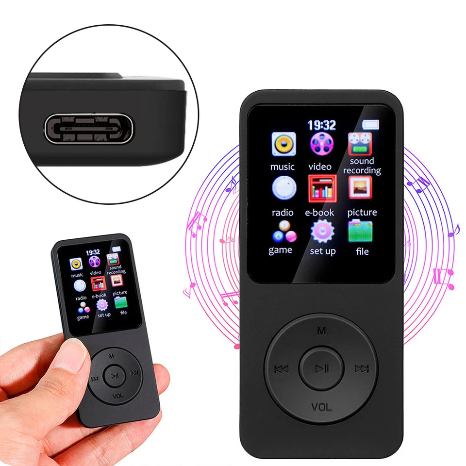 MP3 prehrávač vstavaný reproduktor Sports MP3 prehrávač bluetooth kompatibilný5.0 hlasový rekordér podporuje FM Radio E-kniha nahrávanie pre deti
