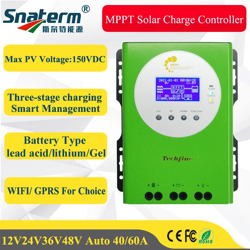MPPT 40A 60A 12V 24V 36V 48V Automatický solárny náboj s LCD WiFi GPRS Funkcia Max.