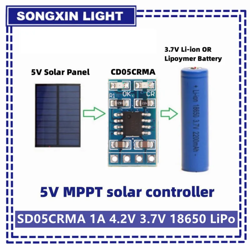 MPPT solárny regulátor 1A 4.2v 3,7V 18650 Li-Ion Litium Litium Battery Modul Modul SD05CRMA Solárny panel nabíjanie batérie