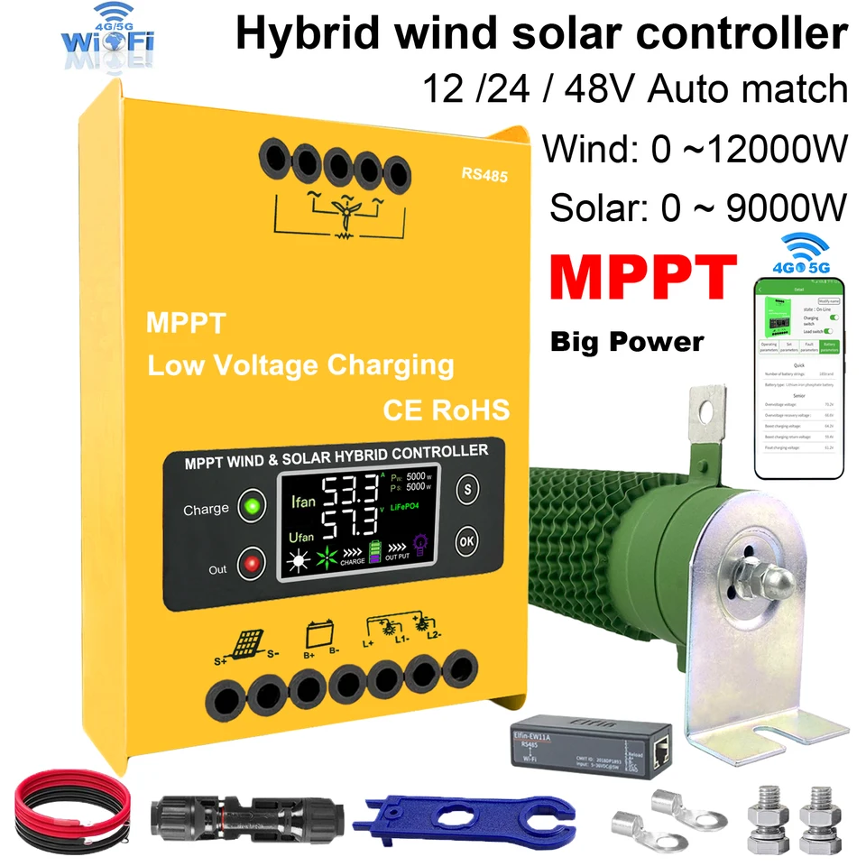 MPPT Wind Solar Hybrid Hybrid Controler Wind 3000W & Solar 3000W 12/24V/48 V Automatický hybridný ovládač s rezistorom zaťaženia skládky