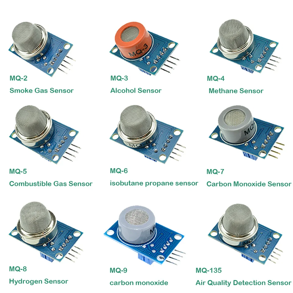 MQ-2 MQ-3 MQ-4 MQ-5 MQ-6 MQ-7 MQ-8 MQ-9 MQ-135 Detekcia Detekčný dym metánsky skvapalnený plynový senzor pre modul Arduino Starter DIY Kit