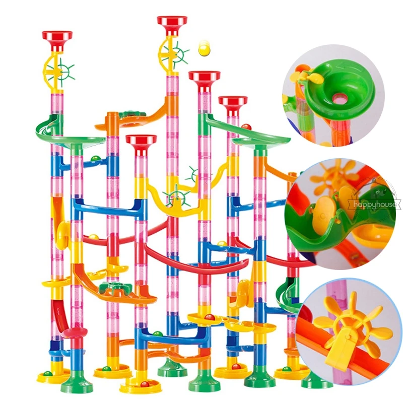 Mramorový beh pretekársky trať Building Blocks Kids 3D bludisko Ball Roll Toy DIY mramor Run Race Coaster Set 80/105/109/113PC vianočný darček