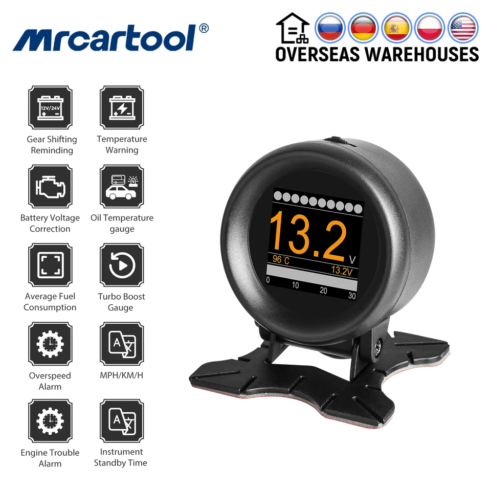 Mrcartool M3 HUD HEAD UP DISPIZ CAR OBD2 Čítačka kódu digitálny merač digitálny meter