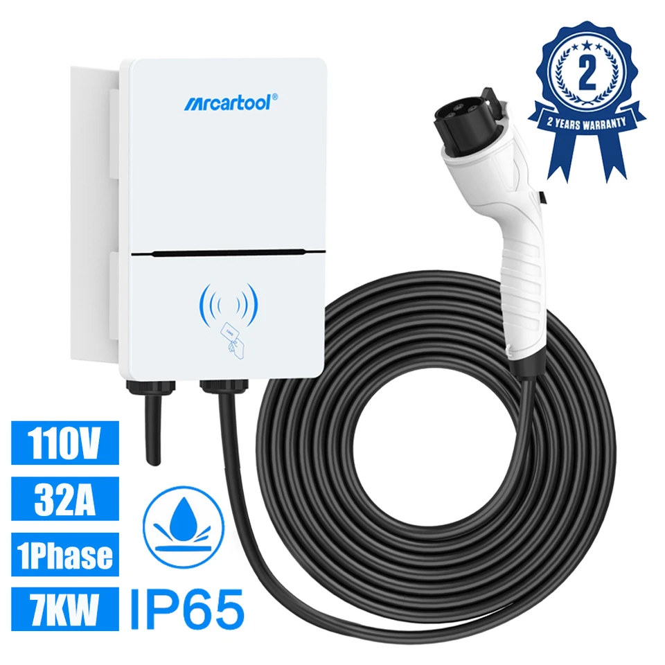 MRCARTOOL S310 EV nabíjačka 32A 7KW EV nabíjacia stanica nástenná montáž typu 2 Plug Smart Swip Poplatok podpory s dvojitým pohonom automobily