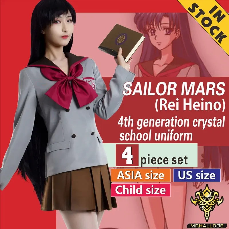 MrHallcos Anime Cosplay Sailor Mars Mars rei Hino Moon Crystal School Uniforma Uniformy kostým Halloween JK Party Kid Dospelé ženy dospelé ženy plu plu