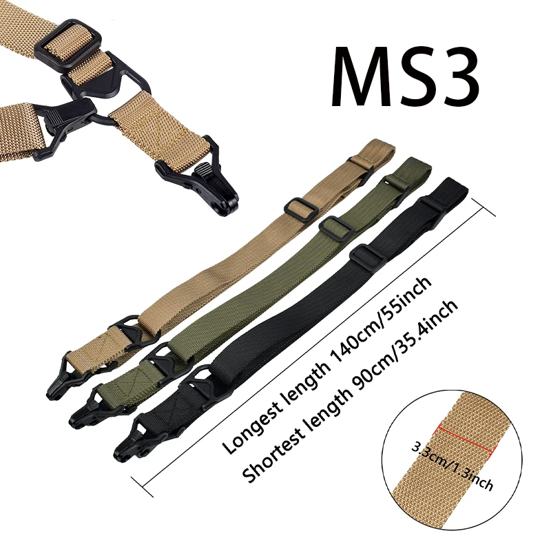 MS3 Gun Sling Multi-Mission Sling Strap Outdoor Ar Ak Rifle Universal Gun Qd Sling Tactical nastaviteľný nastaviteľný airsoft pištoľový pásový pás lano lano