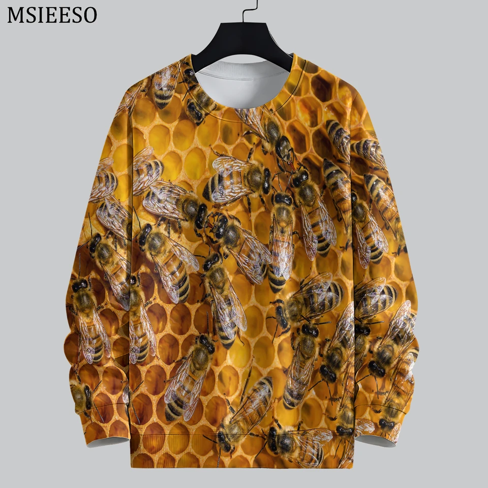 Msieeso muži mikina Krásny včelie vzor Zviera tlačené okrúhly krk pullover Ženy s dlhým rukávom módne mužské streetwear topánky