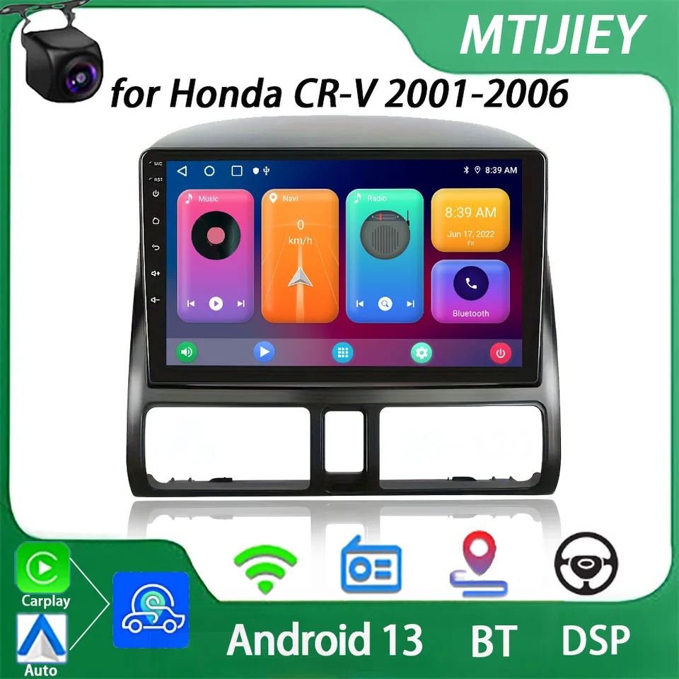 Mtijiey-xt Android13 Android Auto Multimedia Player pre Honda CR-V 2001-2006 Rádio CarPlay GPS 2DIN DVD DSP AHD