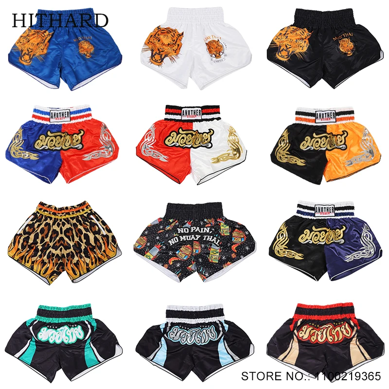 Muay Thai Shorts Men Ženy Detské boxerské šortky Štýlový saténový bojový umenia MMA Sport Training Clothing Cage Bojové kickboxové nohavice