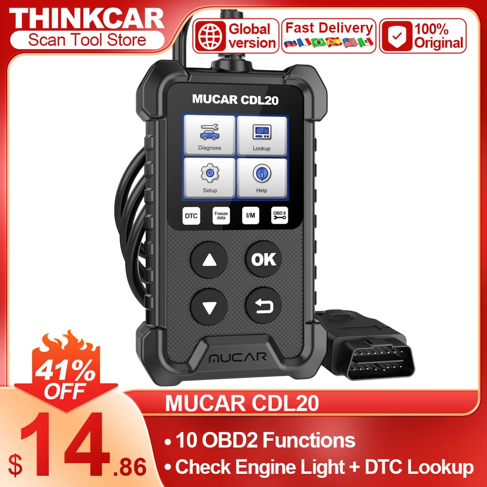 MUCAR CDL20 OBD2 Skener Automotive Code Reader na kontrolu svetla motora so živými údajmi, DTC Lookup I/M pripravenosť OBDII SKENICKÝ nástroj