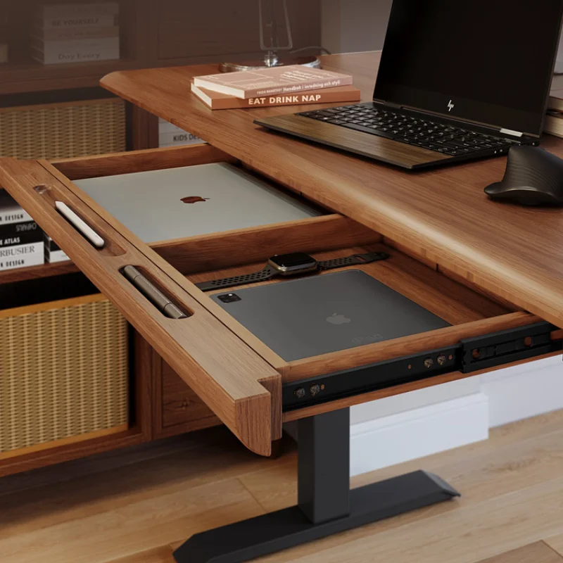 Mufeng Solid Wood Electric Zdvíhací stôl Domov Workbench Automatický počítačový pracovný stôl Smart Desk