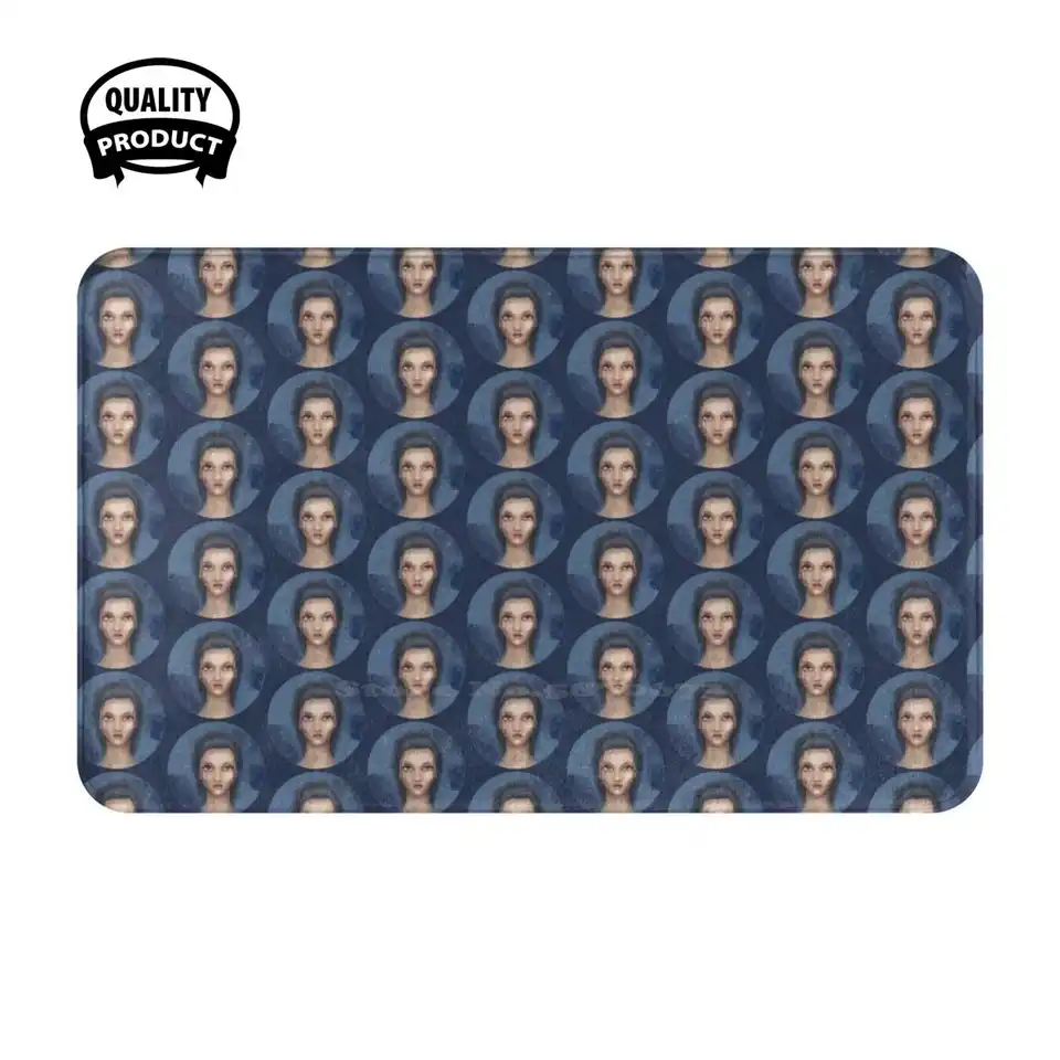 Mujer Espcacial Soft Soft Cushion Domov koberce Dvery Mat Car Rug Retato Mujer Escacio Estrellas Azul Dibujo Ilustración Ojos Amarillo