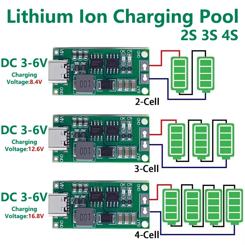 Multi-bunka 2S 3S 4S typu-C až 8,4 V 12,6 V 16,8 V Zvýšenie zosilnenia Li-Ion Li-Ion Li-ion nabíjačka 7.4V 11.1V 14.8 V 18650 Lítiová batéria