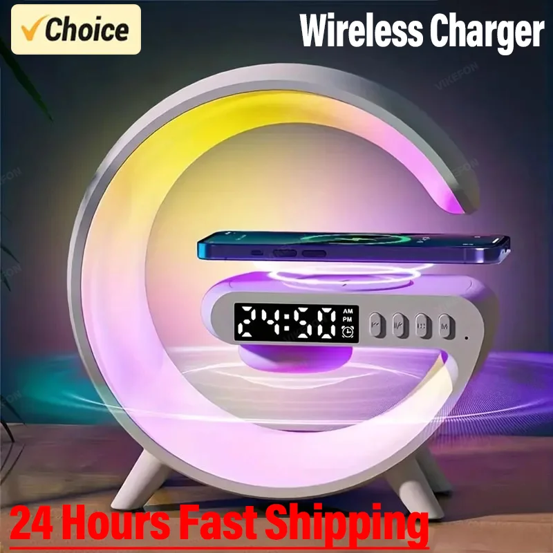 Multifunkcia 3 v 1 bezdrôtový nabíjací stojan Stojan RGB Night Light Rýchle nabíjacie stanica pre iPhone Samsung Xiaomi Huawei