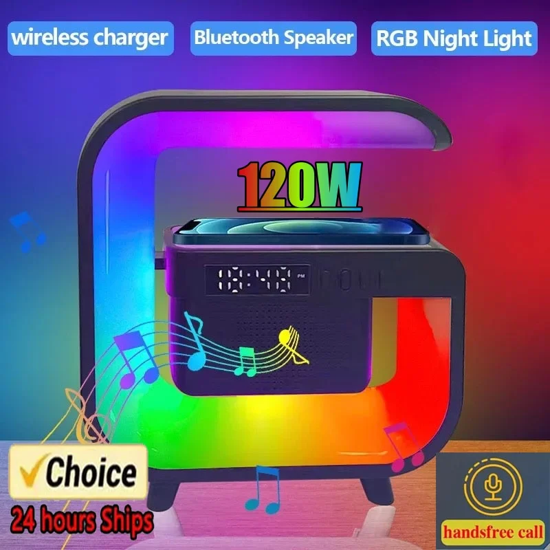 Multifunkcia bezdrôtového nabíjačky Bluetooth 5.0 reproduktor FM TF RGB Night Light Rýchle nabíjacie stanica pre iPhone Samsung Xiaomi