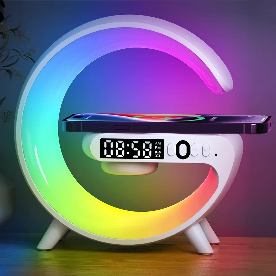 Multifunkcia bezdrôtového nabíjačky Stojan Stojan TF RGB Night Light 15 W rýchla nabíjacia stanica pre iPhone Samsung Xiaomi Huawei