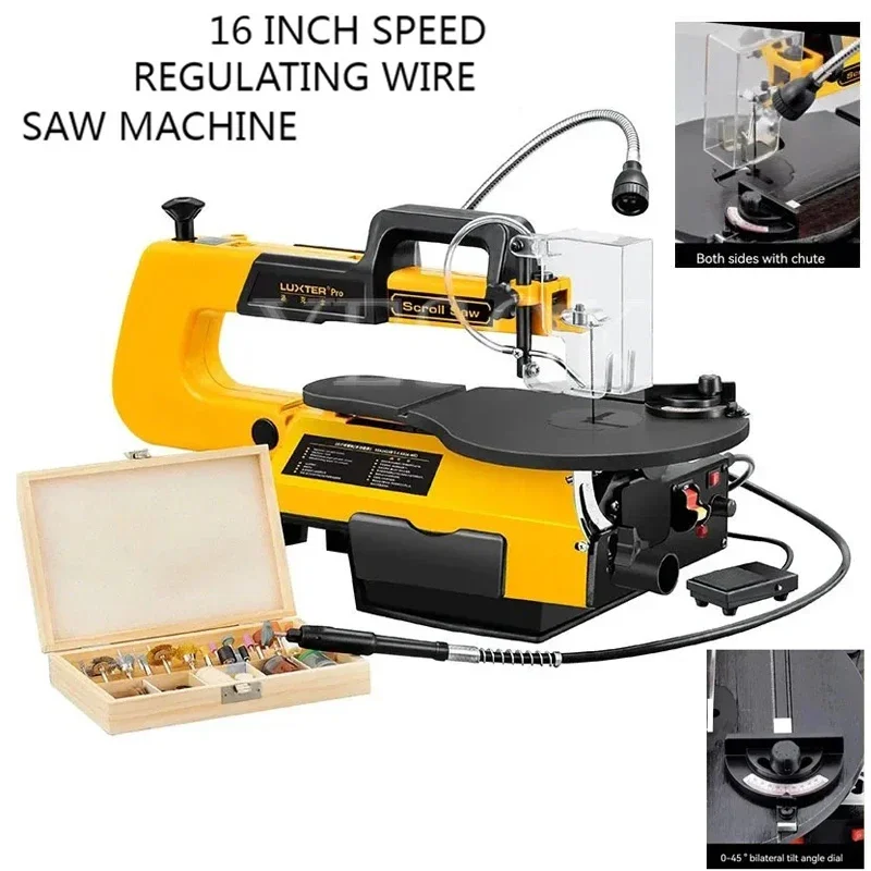 Multifunkčná rýchlostná regulácia drôtového stroja na spracovanie dreva Woodworking Table Stolová píla píla/16 palcov/LED osvetlenie DIY rezba a leštenie leštenia