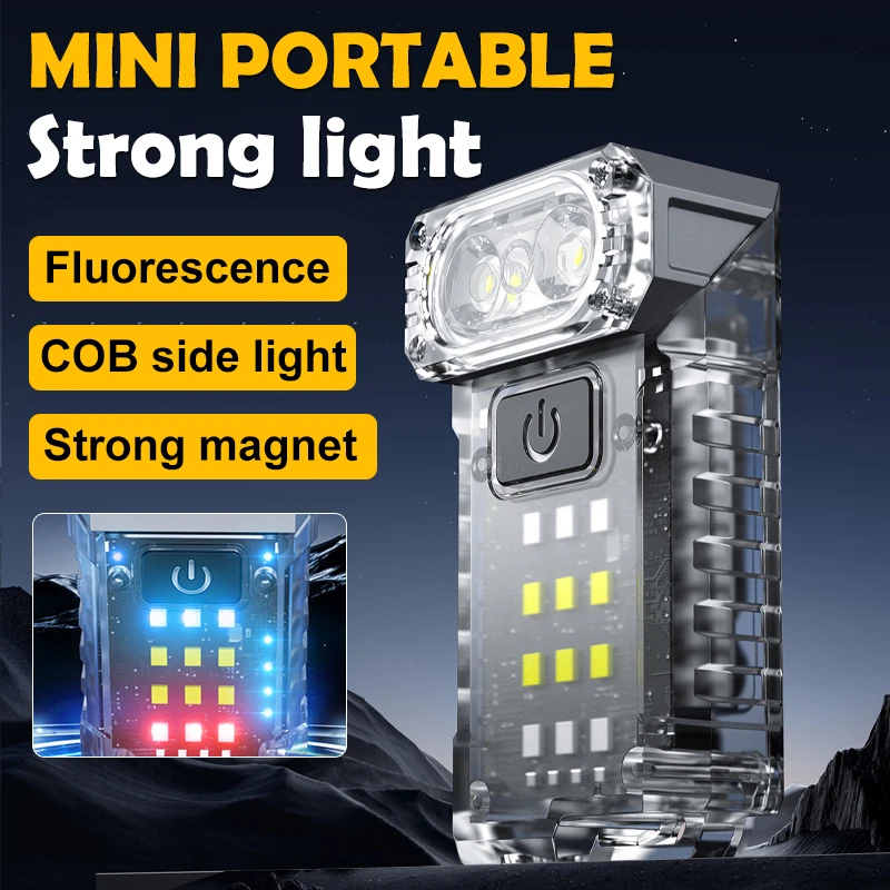 Multifunkčné mini EDC Keychain Light USB Nabíjateľná magnetická lampa UV detekcia baterky vonkajšie prenosné pracovné svetlo