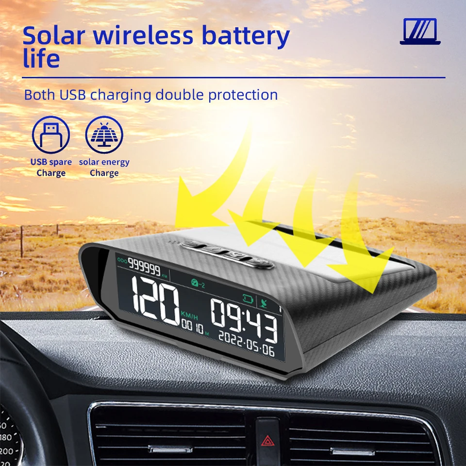 Multifunkčné vozidlo hlava nahor bezdrôtové HUD Solar nabíjanie GPS rýchlomer kilometer nadmorská výška elektroniky Elektronika nadmerne rýchlosti alarmu
