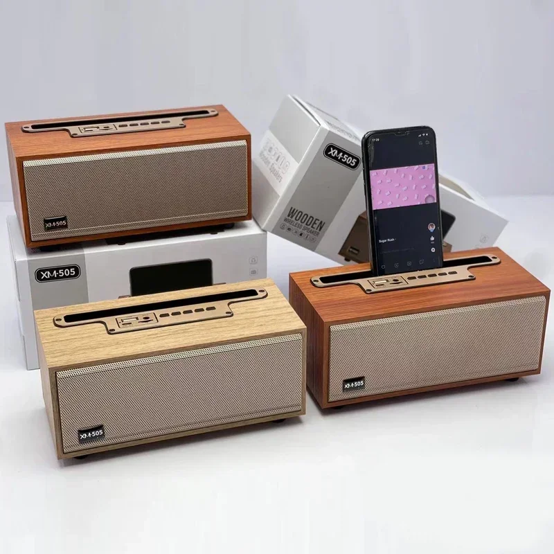 Multifunkčný drevený reproduktor Bluetooth TWS Držiteľ mobilného telefónu prenosný držiak mobilného telefónu prenosný FM Radio Dropship