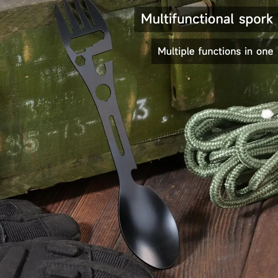 Multifunkčný kempingový náradie Outdoor Fork Spoon všestranný outdoorový kempingový náradie Lightweight Fork Spoon na prežitie na turistiku