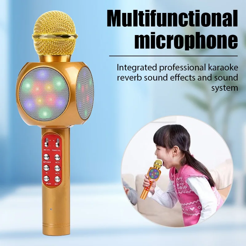 Multifunkčný mikrofón pre deti spievajúce 5 v 1 bezdrôtového mikrofónu Bluetooth s LED svetlami prenosné darčeky pre reproduktory pre prenosné mikrofón