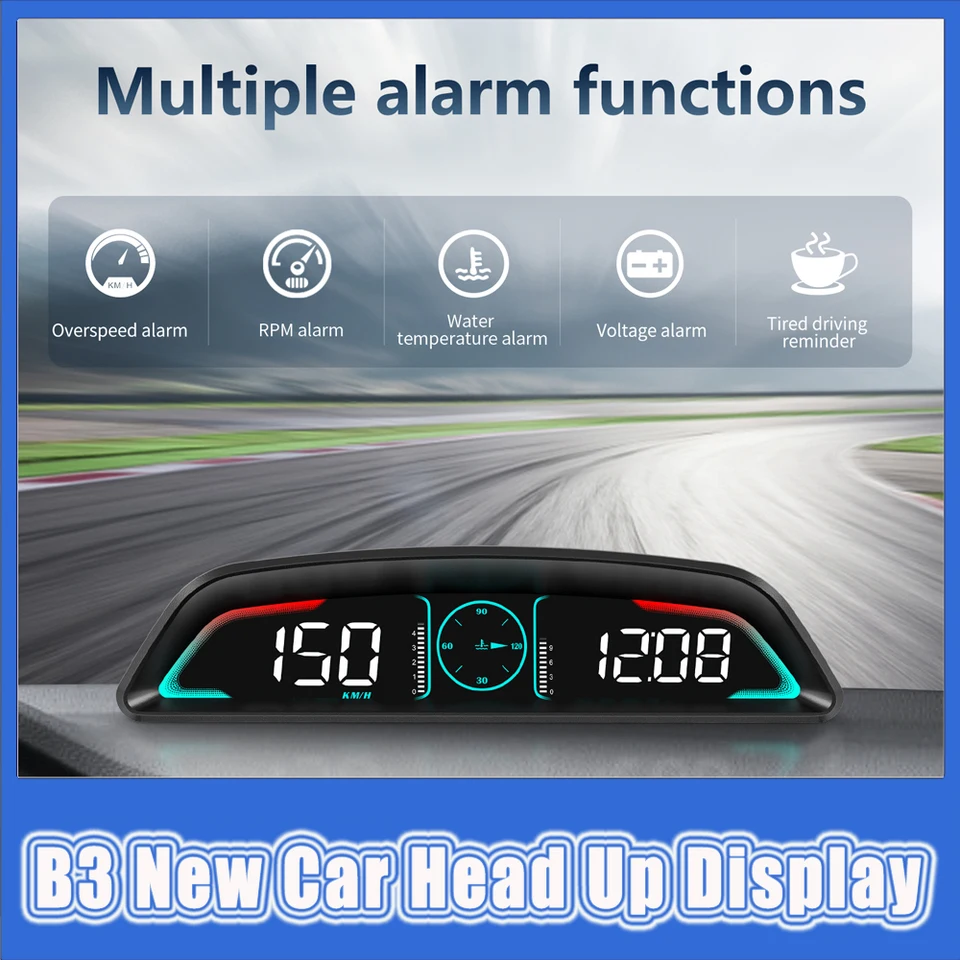 Multifunkčný OBD Meter B3 hlavu vozidla nahor nahor Displej rýchlomer Tachometer Voltmeter s nadmerným rýchlom alarmom spotreby paliva Alarm