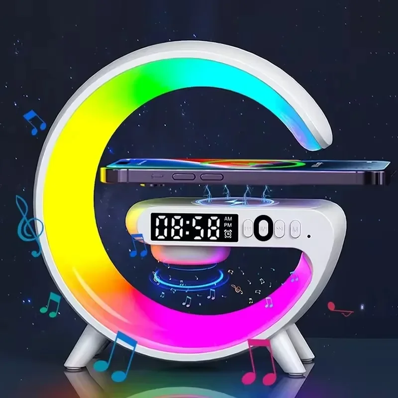 Multifunkčný reproduktor Bluetooth TF RGB Night Light 15W Wireless Stand pre iPhone Samsung Xiaomi Rýchle nabíjacie stanice
