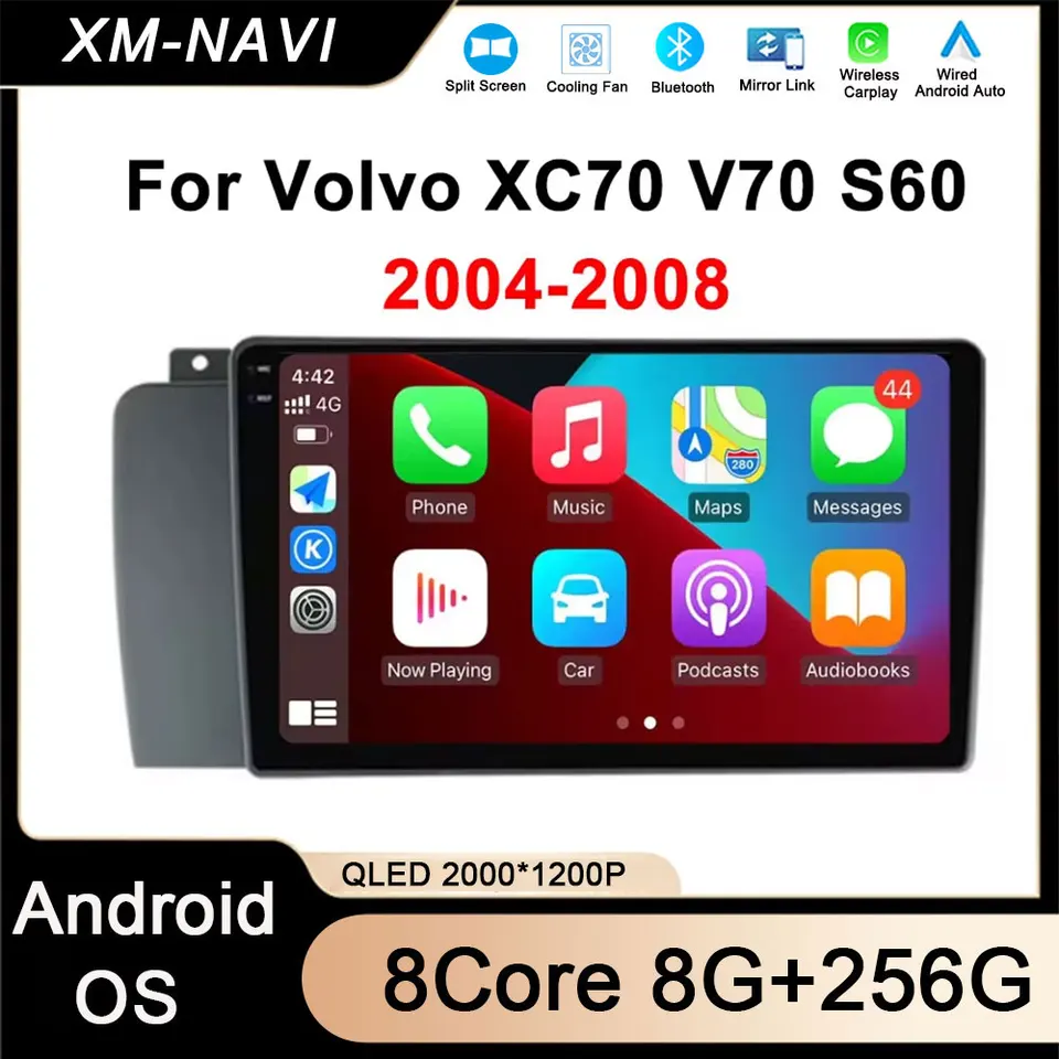 Multimedia GPS Navigation Car Radio Android Auto pre Volvo XC70 V70 S60 2004 - 2008 Vstavané stereofónne nástroje CarPlay DSP