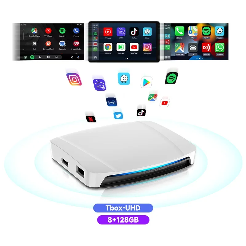Multimediálne CarLinkit Wireless Android Auto 4 GB 64 GB Tbox UHD Media CarPlay AI Box s portom HDMI USB pre video YouTube