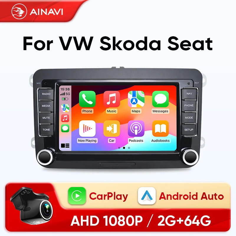 Multimediálne rádio Ainavi pre VW Volkswagen Passat B6 B7 Polo Tiguan Golf Jetta Skota Octavia sedadlo CarPlay Android Android Auto 2Din