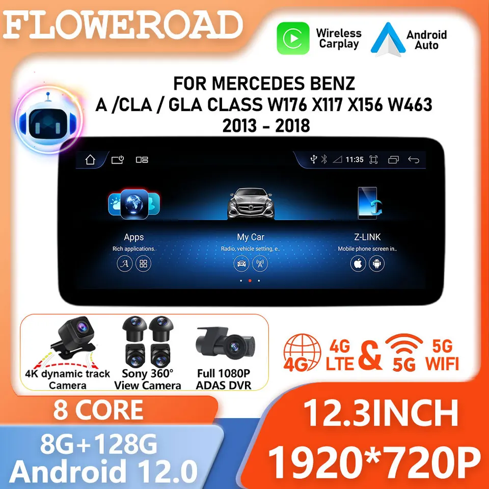 Multimediálny hráč pre Android Car pre Mercedes Benz A CLA GLA trieda W176 X117 X156 W463 2013 - 2018 WiFi 4G GPS Navi CarPlay Screen Screen