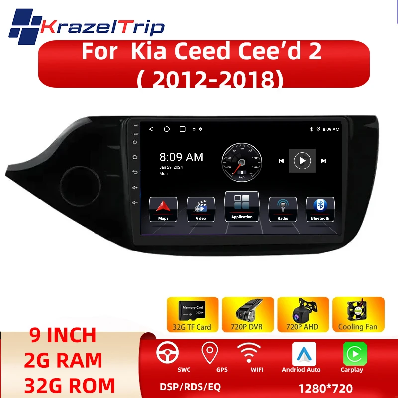 Multimidia Video Player 2 Din Android 13 Automobilové rádio pre Kia Ceed Cee'd 2 JD 2012 - 2018 Navigation Carplay Auto Audio DSP WiFi
