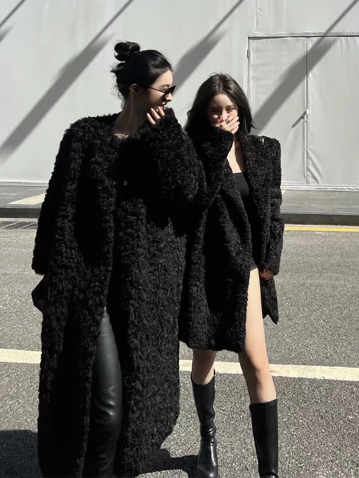 Mumaroho 2024 Zimná jeseň Dámska Wool Fur Teddy Bunda Coat Solid Black Black Dlhé rukávy vrcholy pre ženy