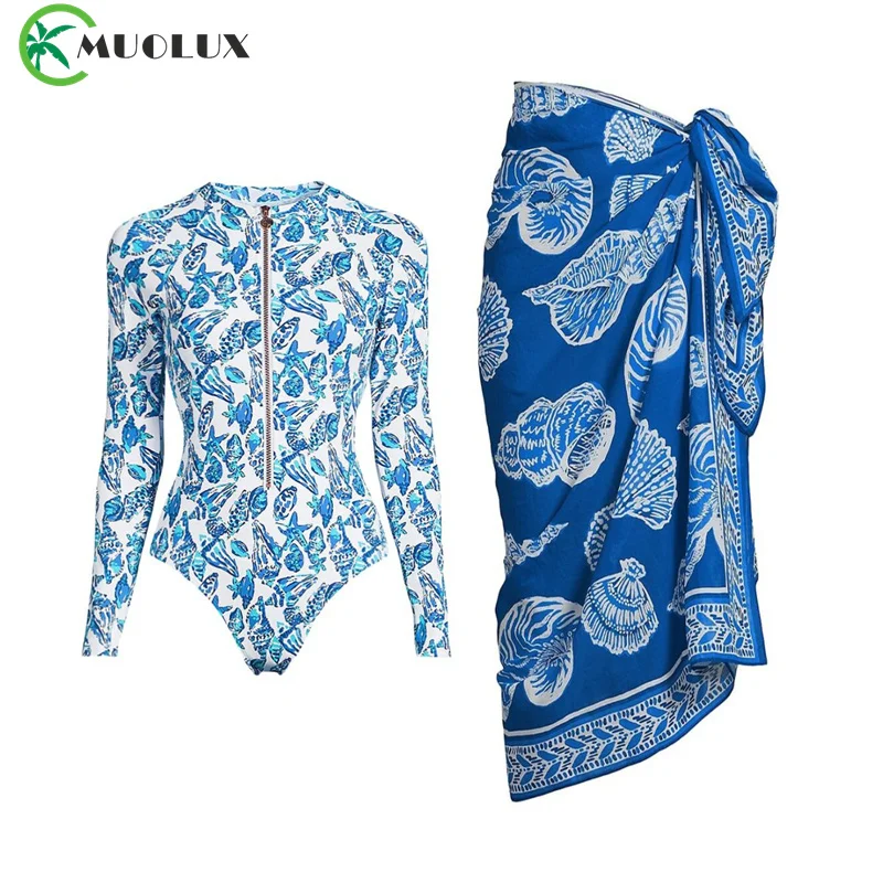 Muolux Push Up One Plave Swimsuits s zakrytím plaviek s dlhým rukávom Dámsky plávanie kúpeľ