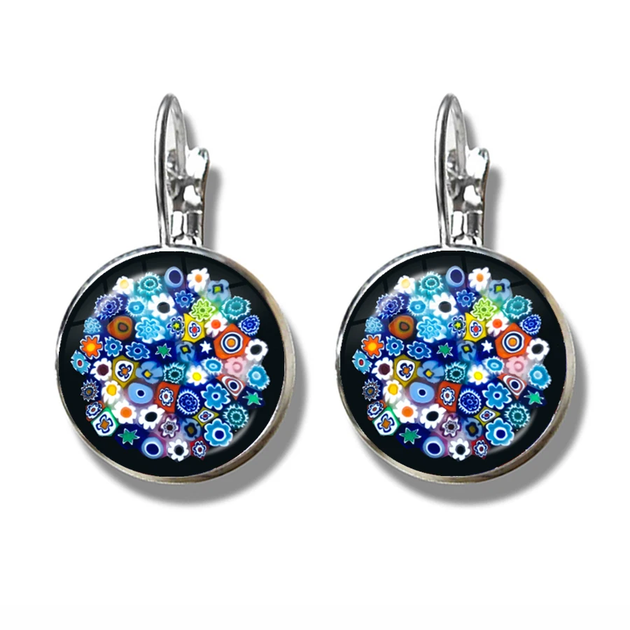 Murano Millefiori náušnice Viacfarebné kvetinové sklo Cabochon French Hook náušnice šperky pre ženy Dievčatá darček veľkoobchod