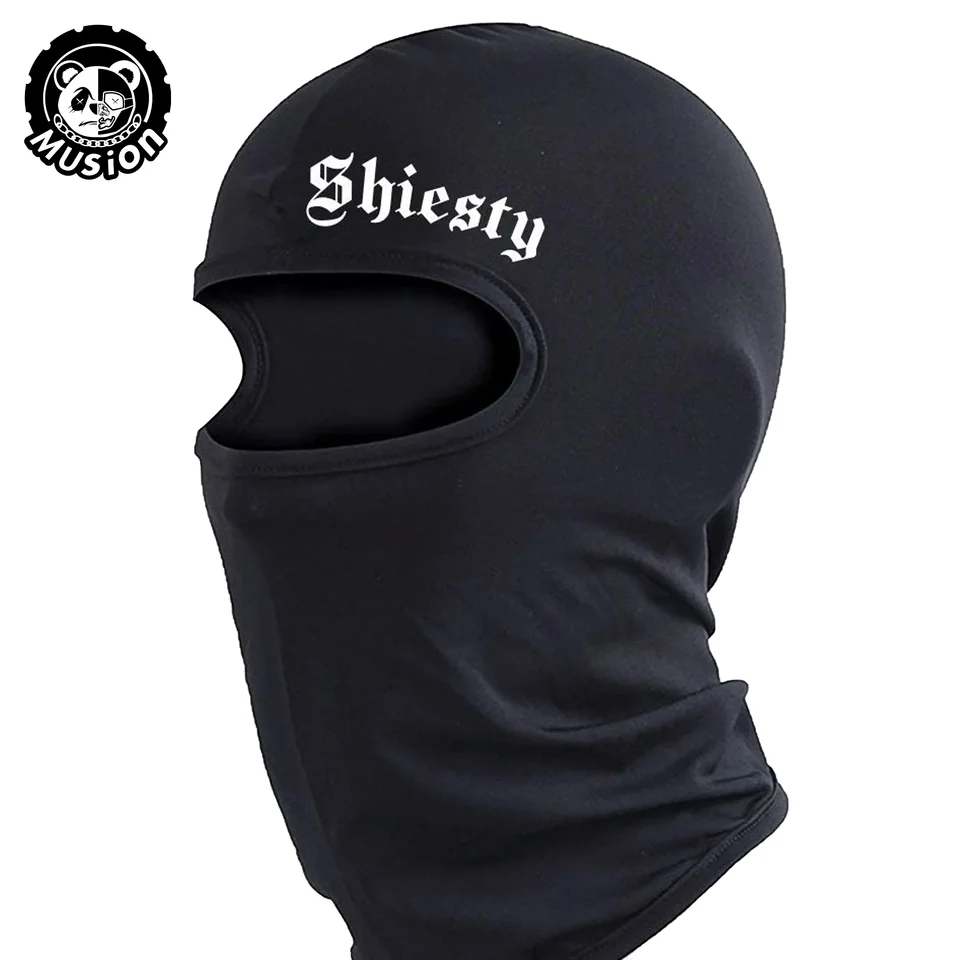MUSION Čierny priedušný Balaclava Letter Print Motocyklová maska ​​Maska hlavy hlavy na výcvik cyklistického vonkajšieho športu