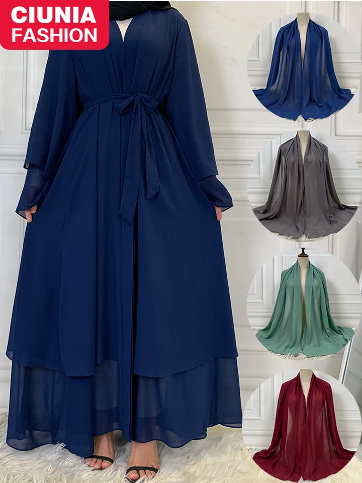 MUSULMAN DE MODE Módny šifónový šál Dubai Abaya Turecko kaftan ramadán Arabské izlamské oblečenie Kimono Caftan Moslimský dámsky rúcho