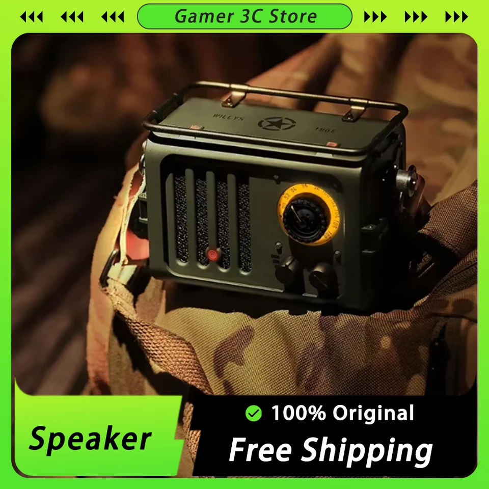 Muzen Wireless Bluetooth reproduktor kovové rádiooooooooo WD101GN Prenosný retro divoký džípový štýl FM Radio pre darček pre kreatívne kempingy v outdoor