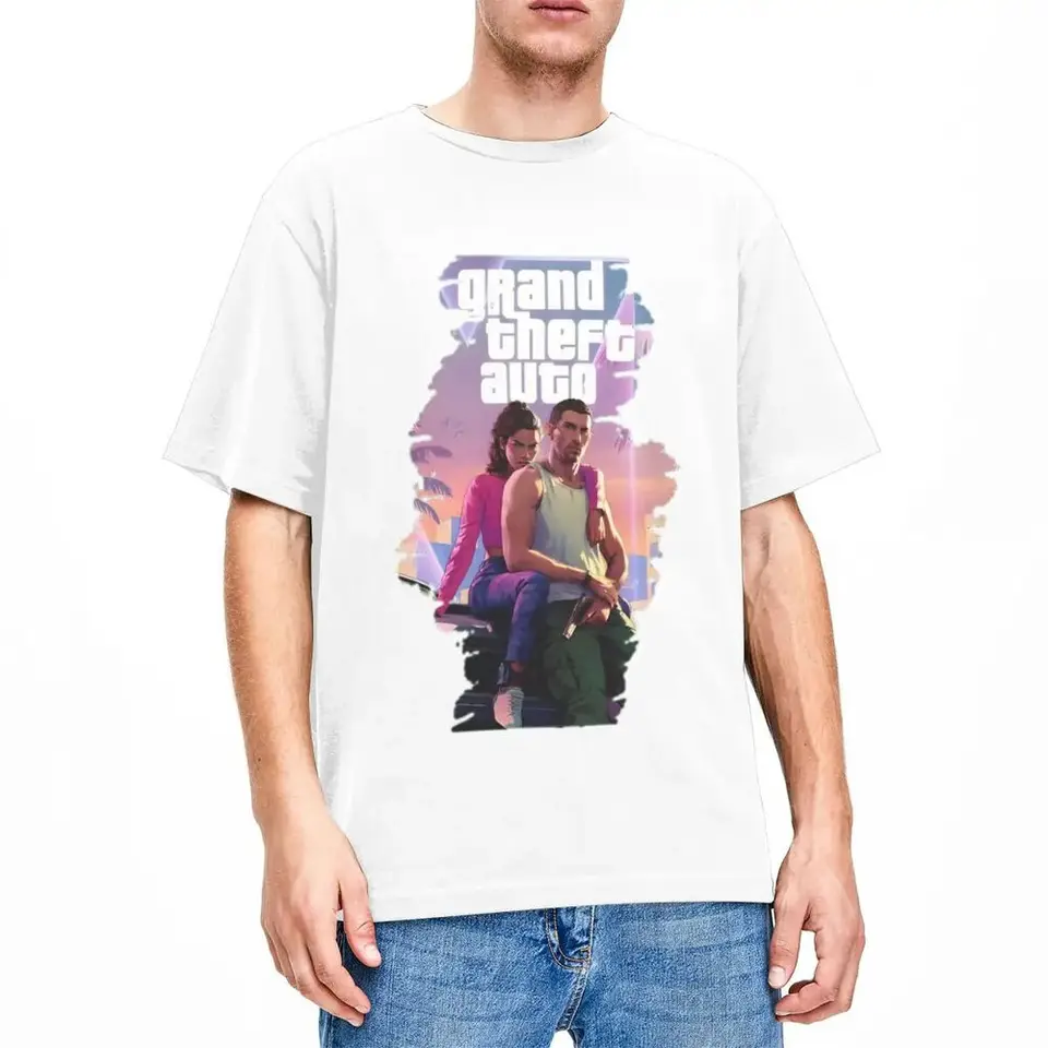 Muž Dámske GTA 6 Jason a Lucia T Tirlts GTA VI Nová hra Pure Cotton Vintage S y2K Tops Unisex Summer Stry Sve