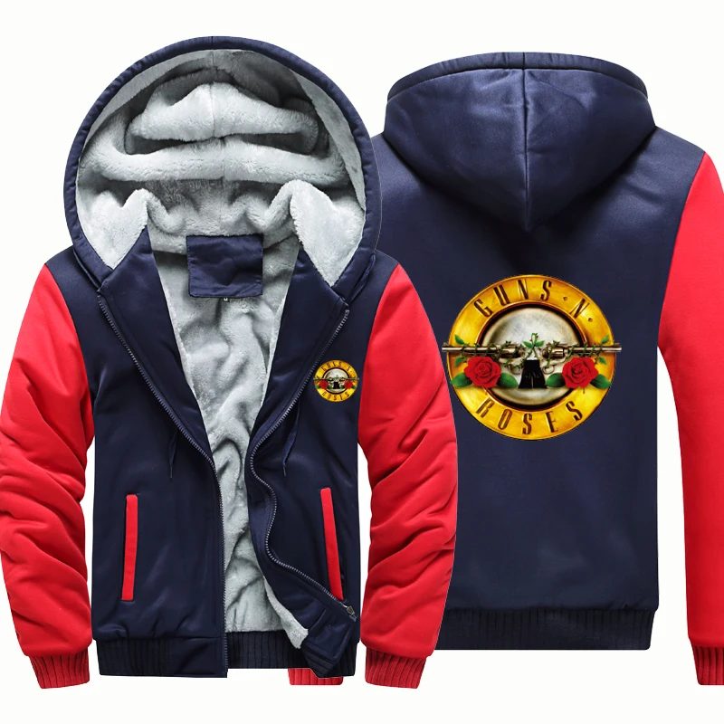 Muž Hrubý maskovací rukáv Causal Winter Jacket Guns and Roses Rock Band Windbreak Outwear Coatwarm Hoodie Hoody Men oblečenie