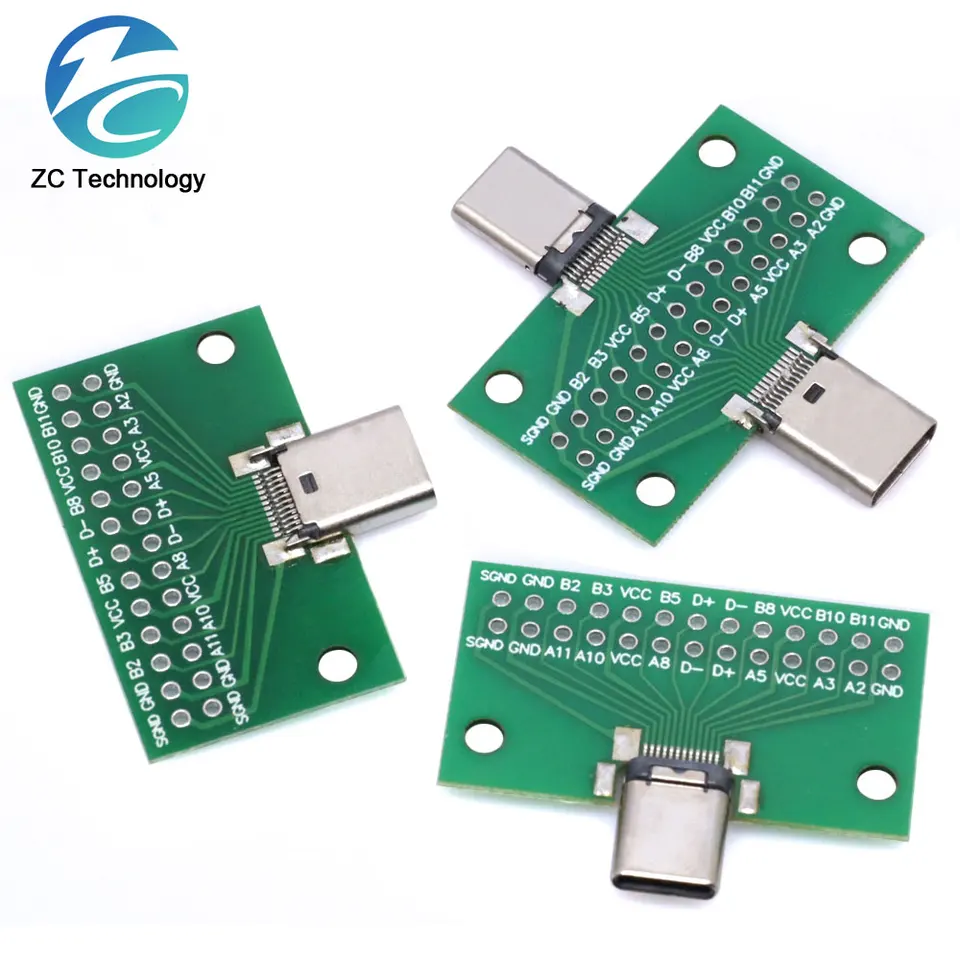 Muž Type-C až ženská USB 3.1 Testovacia doska PCB Typ adaptéra C 24P 2,54 mm zásuvka pre prenos káblových káblov dátového potrubia pre prenos káblových káblov
