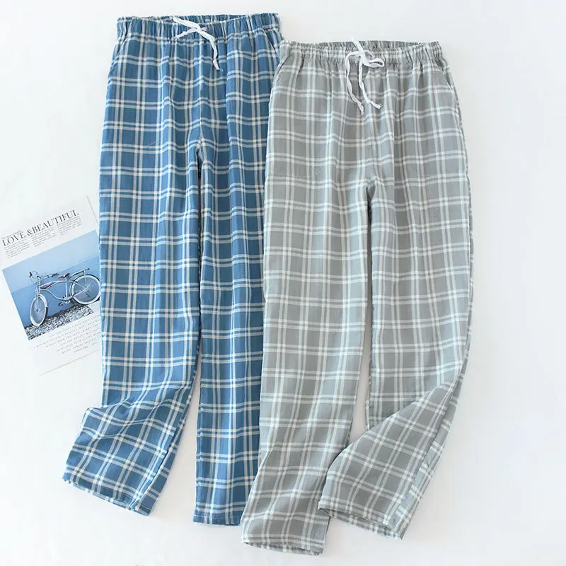 Muži 100% bavlnená gázová spánková nohavice Sleeping Pants Pánske pyžamové nohavice spánkové dna spánok
