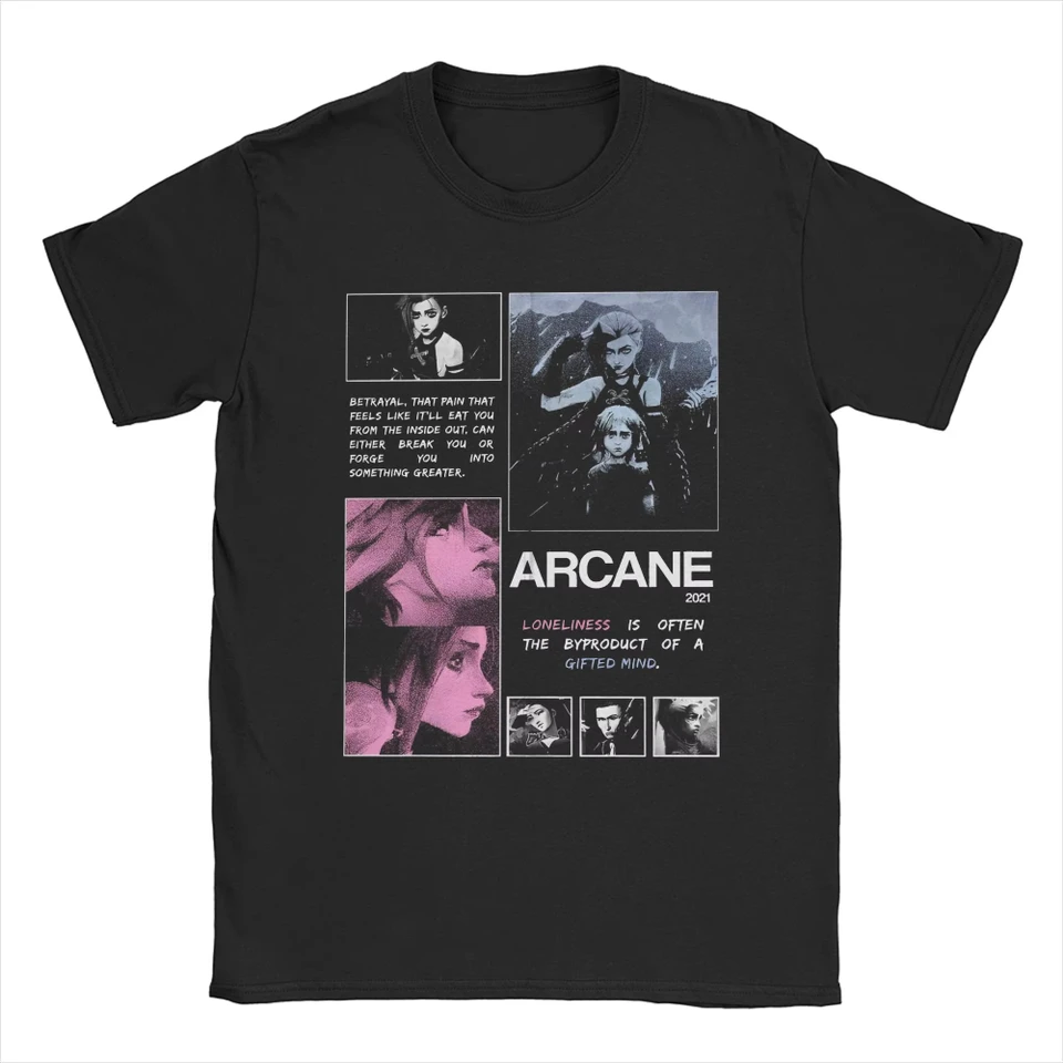 Muži Arcane Season 2 Jinx VI T Tričko Anime hra Pure Tshirt Cotton Merchandise Crazy Krátke rukávy Tees Men Dámske tričko