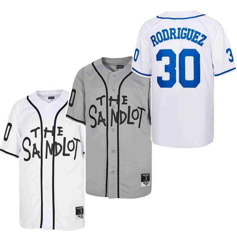 Muži baseballové dresy Sandlot 30 Rodriguez Šijací výšivka Vysoko kvalitná športová mikina vonkajšia mikina biela čierna šedá nová 2023