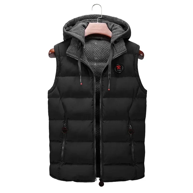 Muži bez rukávov reverzibilné bundy Značka pán Zimná neformálna vesta vonkajšie odevy teplá kapucňa bunda vesta parkas