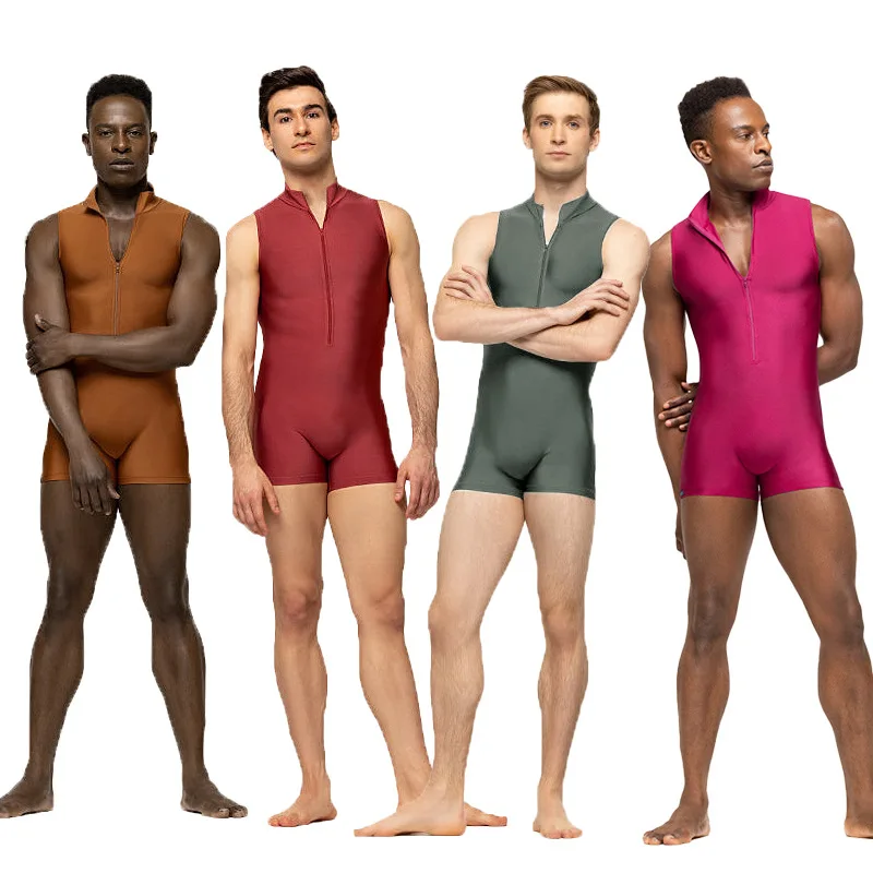 Muži bezšvové spodky zips Singlet Elastic Yoga fitnessuits Underwear Dance kostým jednodielne kombinézy S-3XL