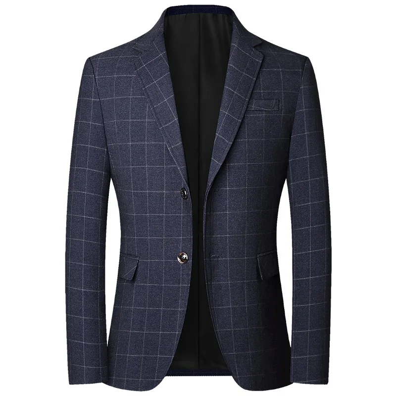 Muži Blue Plaid Blazers Jackets Business Formal Wear Suits Jackets Coats Nová jar jeseň Male Casual Slim Fit Blazers Veľkosť 4xl