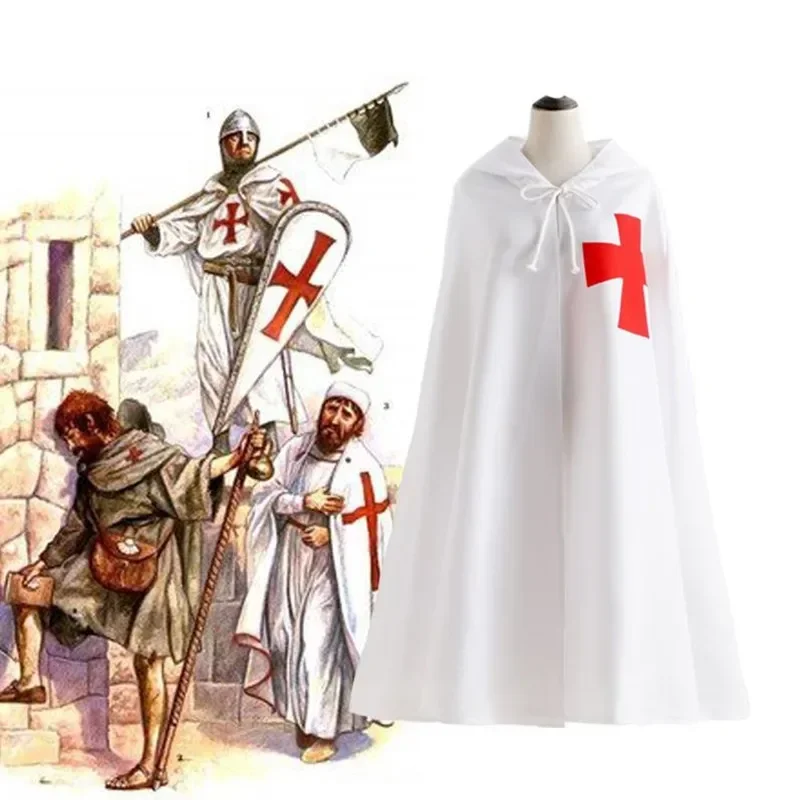 Muži cosplay crusaders Templar Knight kostým Medieval Warrior Vojak muž čierny biely plášť Rúž Roman Empire Halloween Mn4