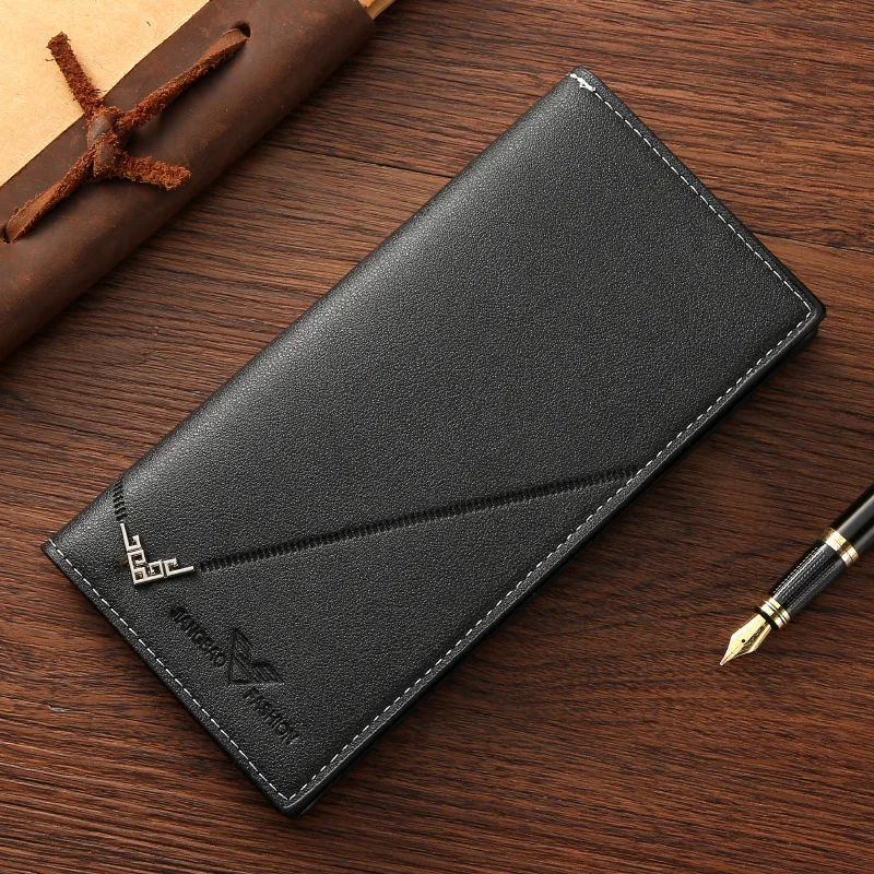 Muži dlhá peňaženka Kožná koža Bifold držiteľ karty peňaženka štíhle obchodné muža veľkú kapacitnú tašku na kartu s kabelkou na zipsové mince s kabelkou na zips
